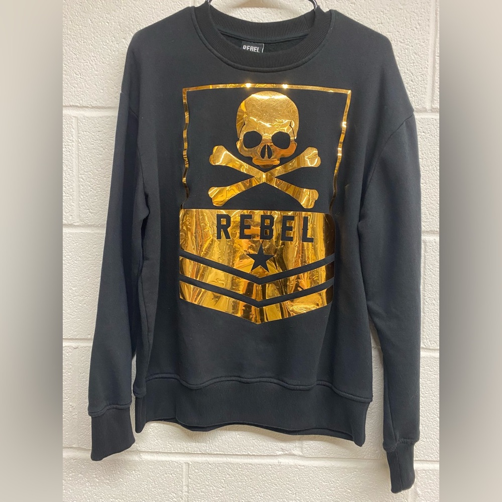 Rebel Minds Black And Gold Sweatshirt With Skull